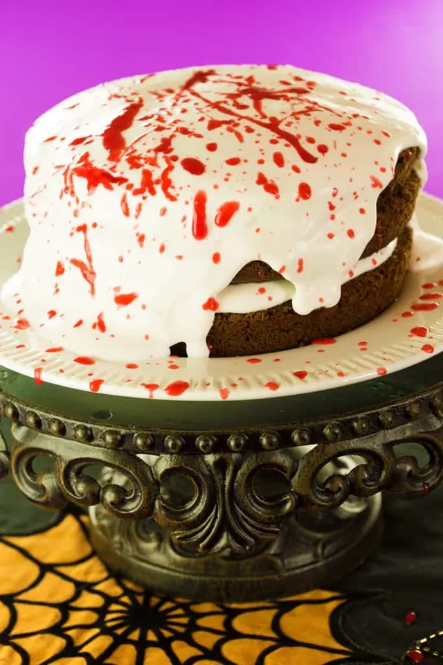 Crime Scene Chocolate Cake with Raspberry Blood Splatter