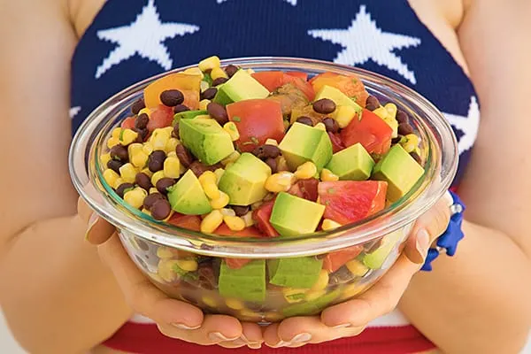 Tomato Avocado Corn Salad with Cilantro Lime Dressing
