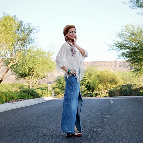 3 Ways To Style A Long Denim Skirt Ashley Diana