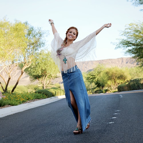 Boho style denim skirt best sale